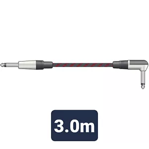 Classic Braided Right Angled Guitar Lead Black/Red 3.0m - Picture 1 of 2