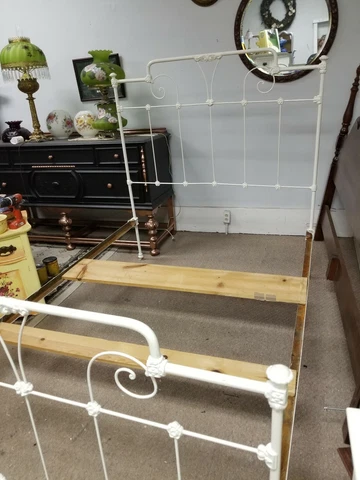 Early 20th Century Wrought Iron Full Size Bed Frame French Style Custom Cover