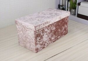 BLUSH PINK Crushed Velvet Diamante Ottoman Foldaway Storage Box 