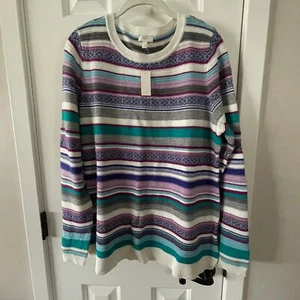 Talbots Outlet Damen Pullover lila grün creme grau gestreift Größe Large L neu - Bild 1 von 13