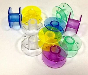 10X  Plastic Bobbins "Quick Wind"  Mixed Colours  Janome #102261103QW - Picture 1 of 1