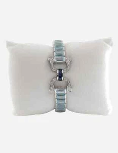 Lab Sapphire & Lab Aquamarine Tennis Bracelet 925 Sterling Silver Art Deco Jewel - Picture 1 of 2