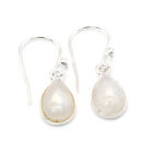 925 Solid Sterling Silver White Rainbow Moonstone Hook Earring - 1 Inch Z776