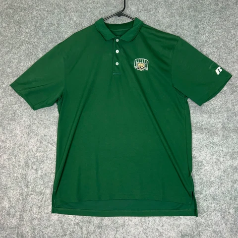 Ohio Bobcats Russell Athletic Mens Polo Shirt Large Green White NCAA Football ^ Cover