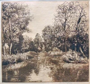 Donald Shaw MacLaughlan 1918 firmado a lápiz grabado original río enmarcado regalo - Imagen 1 de 8