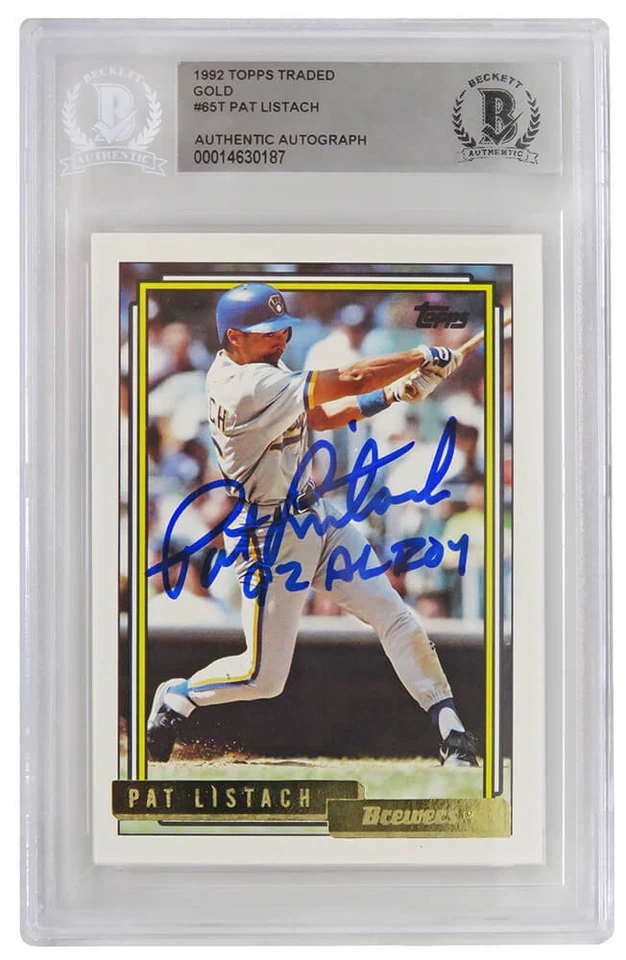Pat Listach autographed 1992 Topps Trade Gold RC Card #65T w/92 AL ROY (Beckett) - Image 1 of 2