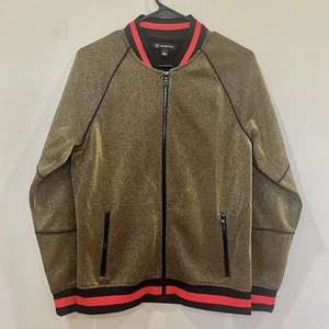 INC Men's Disco Varsity Track Retro Jacket Metallic Gold Shimmer Size Small - Picture 1 of 6