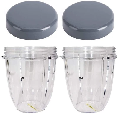 Fits For Nutribullet 600W 900W Blender Juicer 18oz Cup & Flat Lid Parts 2 Pack - Image 1 of 4