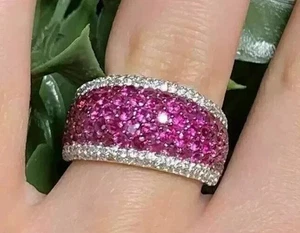 2Ct Round Cut Lab Created Ruby Diamond Cluster Women Ring 14K White Gold Plated - Picture 1 of 5