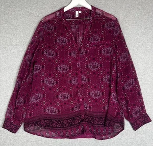 Kut From The Kloth Bluse Damen XL Blumen transparent Langarm Knopfleiste Oberteil - Bild 1 von 10