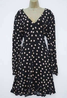 VESTIDO CHÁ ROMANO PRETO BEGE PONTO BOLINHAS JERSEY TAMANHO 18 - Imagem 1 de 3