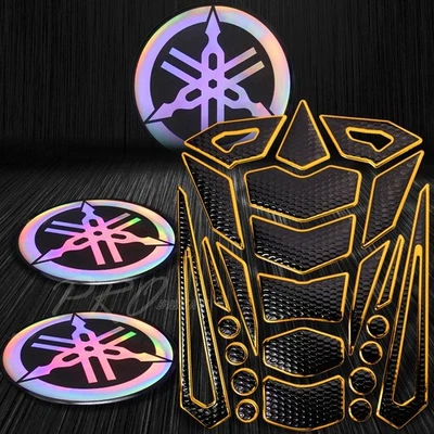 24PCs Chromed Gold Fuel Tank Pad+"Laser" Emblem Neo Logo Fender Sticker Yamaha — 第 1/4 张图片