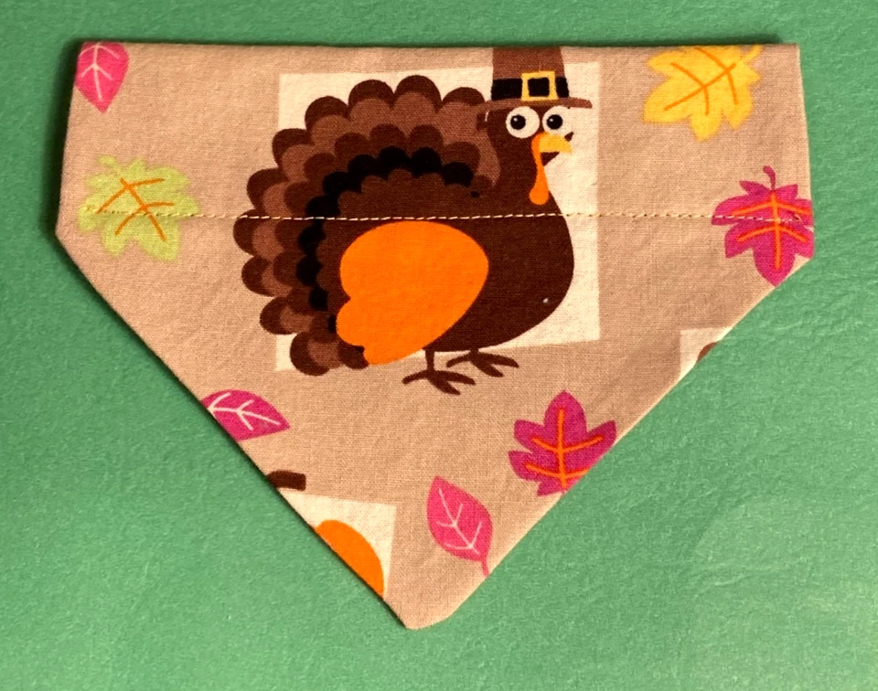 Over Collar Slide On Dog Cat Bandana Scarf  THANKSGIVING TURKEY  SMALL/ MED - Image 1 of 1