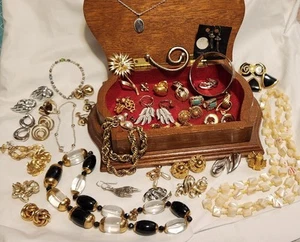 Jewelry Box Estate Find with Sterling & Costume Jewelry Lot - Picture 1 of 15