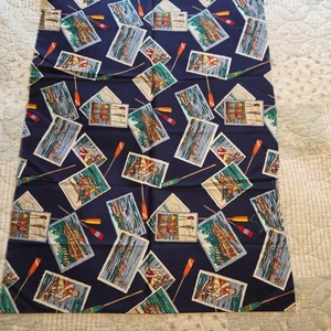 Ruderstoff 21 Zoll lang 58 Breite blauer Hintergrund mit grün/multi Hamil Textilien - Bild 1 von 3