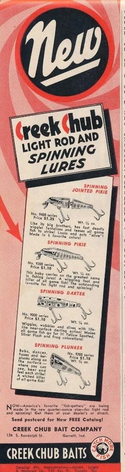 Anuncio de revista - 1951 - Creek Chub Bait Co - Garrett, IN - Señuelos giratorios Foto 1 de 1