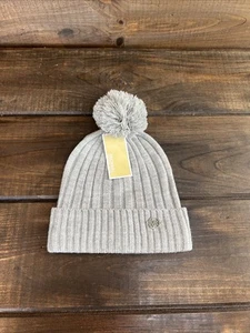 NEW Michael Kors Gray Rib Knit Pom Pom Beanie Hat One Size - Picture 1 of 10
