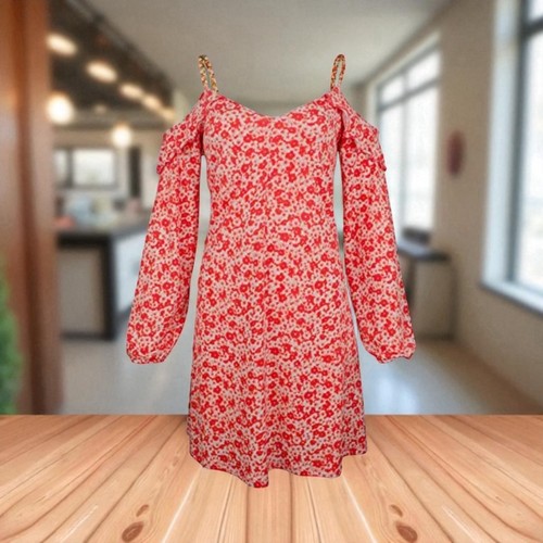 Abito rosso floreale manica lunga spalle fredde Michael Michael Kors taglia large