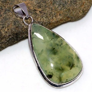 Moss Prehnite 925 Silver Plated Gemstone Pendant 2" Gift Jewelry AU E394 - Picture 1 of 3