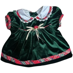 Vntg Rose Cottage Green Velvet Short Sleeve Dress Christmas Newborn Girl Premie - Picture 1 of 5