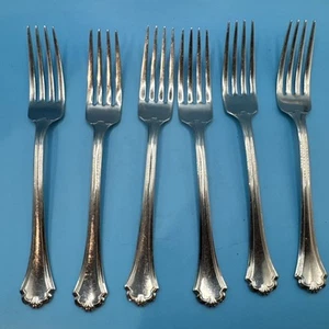 Set/6 Oneida USA MIDTOWNE DINNER FORKS Glossy Stainless Steel 7 3/8” MADE IN USA - Picture 1 of 6