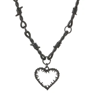 Thorn Heart Pendant Necklace Punk Style Unisex Couple Jewelry Alloy Adjustable - Picture 1 of 21