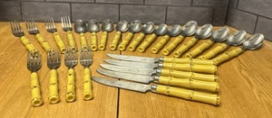26 PC Salad Forks Spoons Knives Gibson Faux Bamboo Stainless Steel - Picture 1 of 10