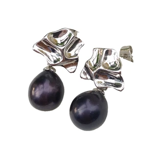 Delicado Par 9x11.5mm Natural Mar del Sur Perla Negra Pendientes Colgantes Gancho - Imagen 1 de 6