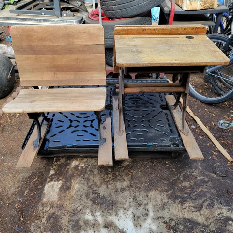 Antique Student Childs School Desk Cast Iron Frame Cover