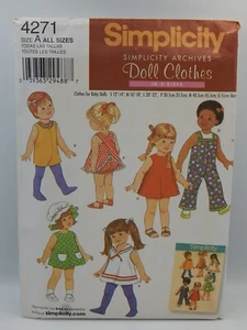 Simplicity 4271 Baby Doll Clothes Pattern 3 Sizes S-M-L Uncut Archives Sewing - Picture 1 of 2