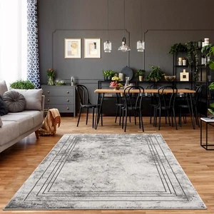 Teppich Noa Bordüre Grau Meliert Modern Kurzflor Wohnzimmer Schlafzimmer Flur - Bild 1 von 40