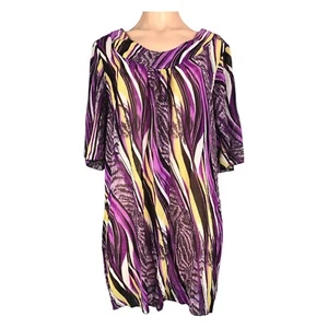 Vintage Anna Sui Silk Short Kaftan Size M Geometric Retro Purple Print - Picture 1 of 13