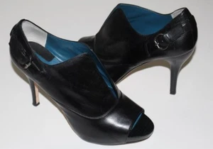 Max Studio Xtrella 8.5 M Black ALL Leather Open Toe Shootie Pumps 4" Heel Buckle - Picture 1 of 10