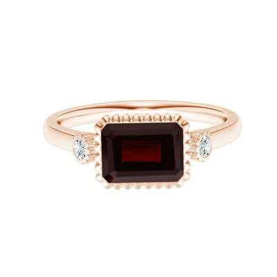14k Rose Gold East-West Emerald-Cut Garnet Gemstone Three Stone Women Ring Foto 1 de 4