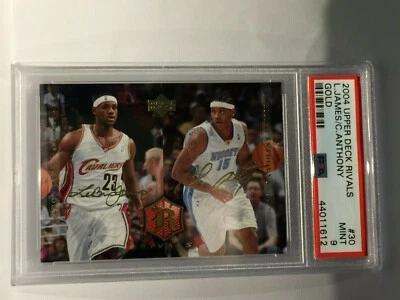 GOLD SIGNATURES 2004 Upper Deck Rivals #30 Lebron James Carmelo Anthony PSA 9 - Image 1 of 3
