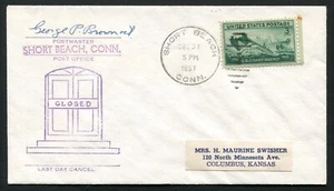 SHORT BEACH, CT ~ LAST DAY CANCEL, POST OFFICE CLOSING, PM Signed ~ Cover 1957 - Picture 1 of 2