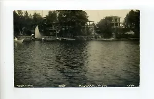 Cartolina fotografica Monponsett MA Mass RPPC (Hanson, Halifax) West Lake, casa, barca - Foto 1 di 2