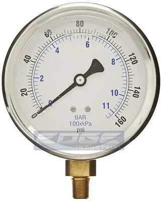 LIQUID FILLED PRESSURE GAUGE 0-160 PSI, 4" FACE, 1/4" LOWER MOUNT - Image 1 of 2