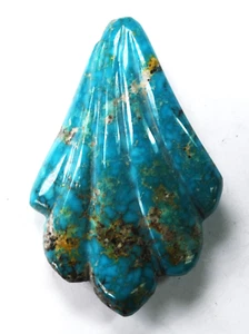 Large Carve Turquoise Shell Teardrop Silver Tone Pendant Squash Bead Clip 3.75" - Picture 1 of 3