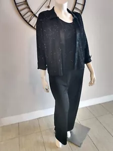 J.B.S.LTD 3Pc Evening Pant Suit Black Glitter Jacket Tank & Pant Women's Size 18 - Picture 1 of 10