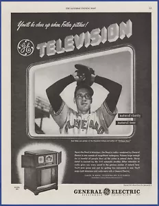 Vintage 1947 GENERAL ELECTRIC GE Television TV Baseball Bob Feller 40's Print Ad - Picture 1 of 1