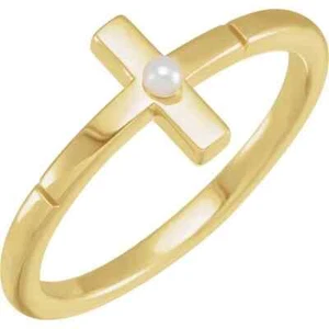 Anillo cruzado lateral de perlas cultivadas Akoya en oro amarillo 14K - Imagen 1 de 2