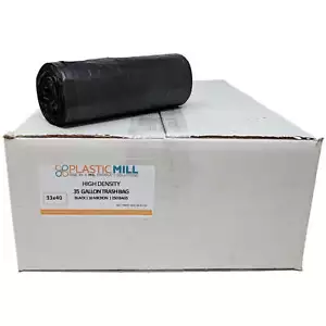 35 Gallon Garbage Bags, High Density: Black, 16 Micron, 33x40, 250 Bags. - Picture 1 of 1