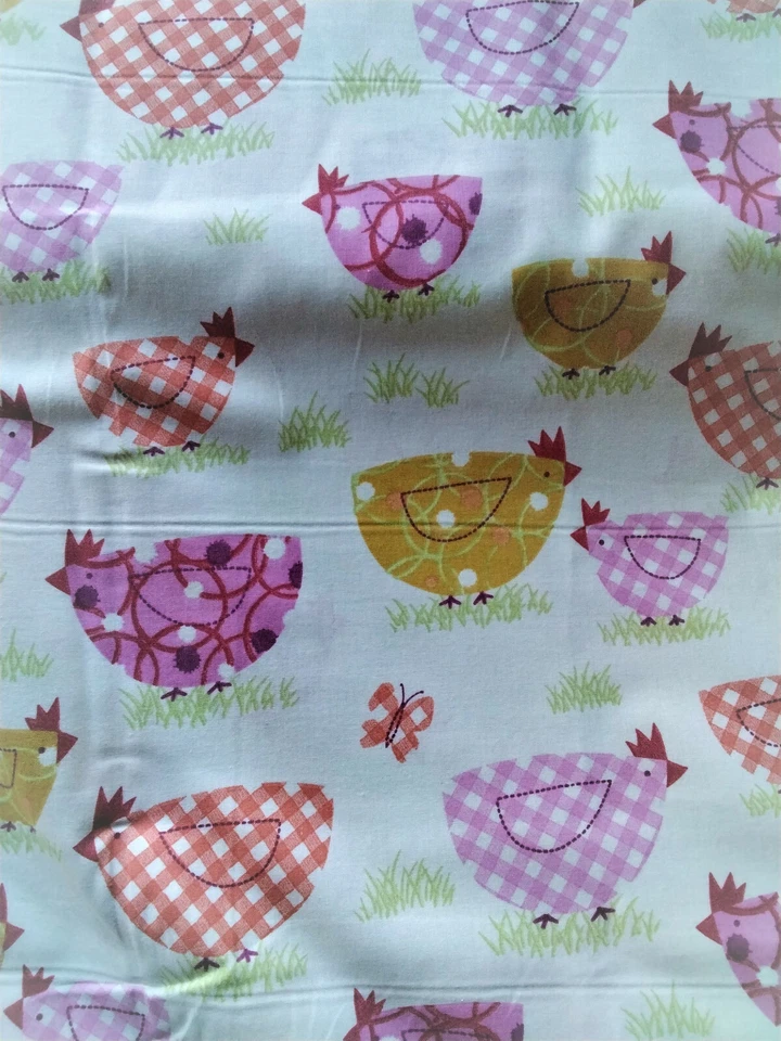 0,5 x 1,6 m, Dekostoff cremeweiß mit Hühnern, Ostern, Huhn, Baumwolle, kariert - Bild 1 von 4