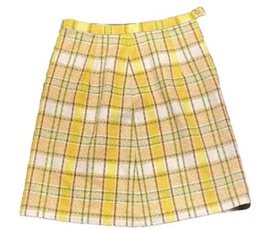 Vintage Plaid Mini Skirt Yellow 1970’s Polyester Women’s Size Small Side Zip - Picture 1 of 10