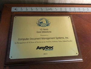 VTG 2011 COMPUTER 10 Yr AWARD PLAQUE AnyDoc Software Document Management Systems - Picture 1 of 1