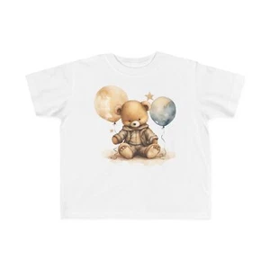 Brown Teddy Bear With Two Balloons Toddler's Fine Jersey Tee - Picture 1 of 13
