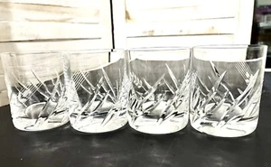 Set Of 4 Crystal Etched Rocks Glasses Wheat MCM - Picture 1 of 11