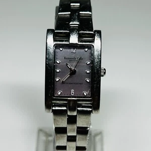 Kenneth Cole Tank Watch Women 20mm Silver tone Rectangle WR50M New Battery 6.5" - Picture 1 of 10