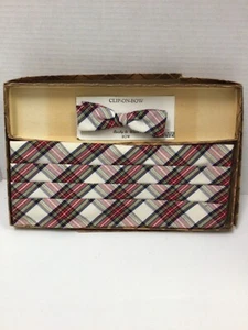 Vintage Cummerbund w/ Bow Tie Matching Adjustable Plaid Set - Picture 1 of 3